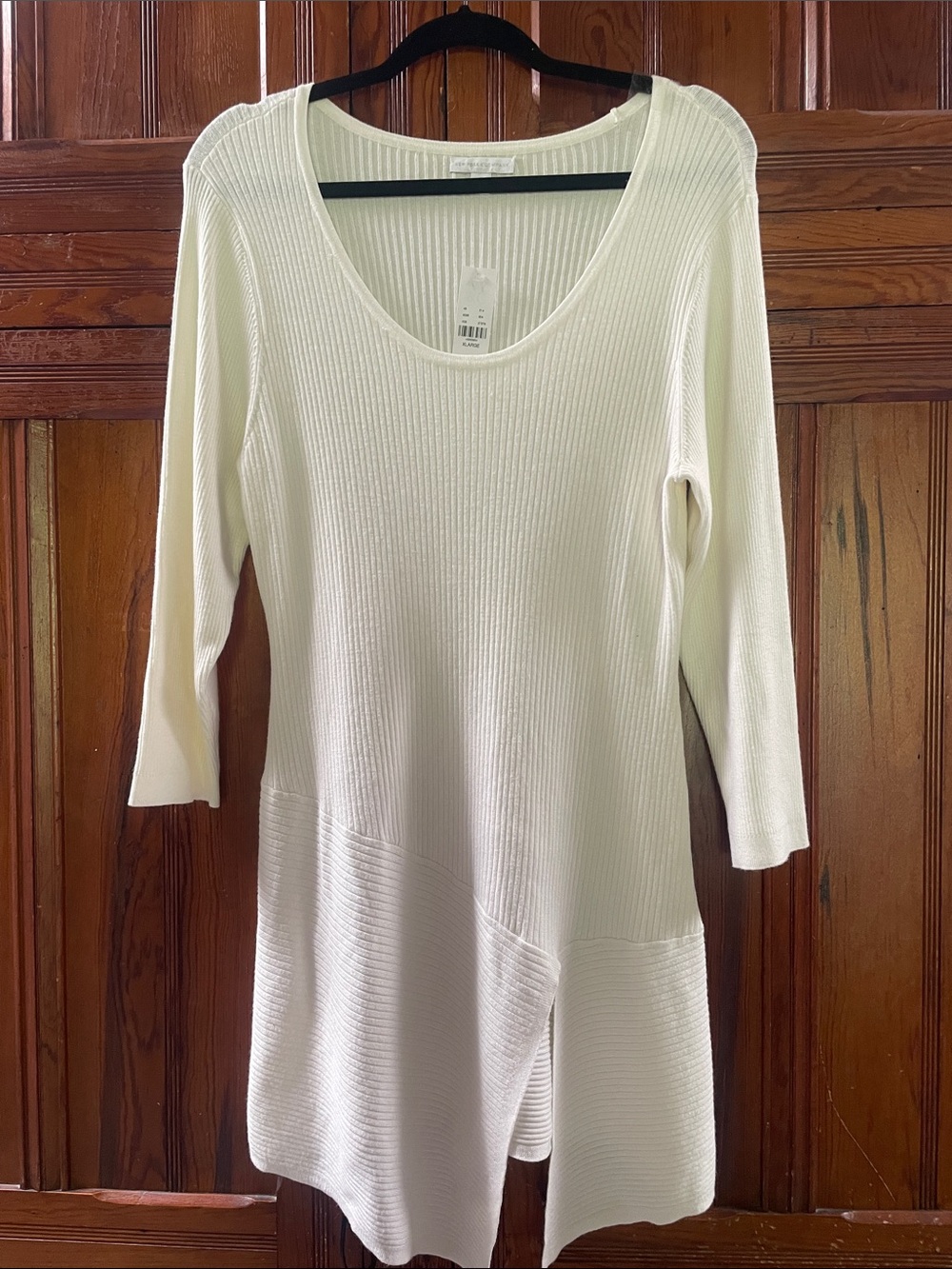 New York & Company Cream Ribbed Scoop Neck Long Sleeve Sweater Tunic